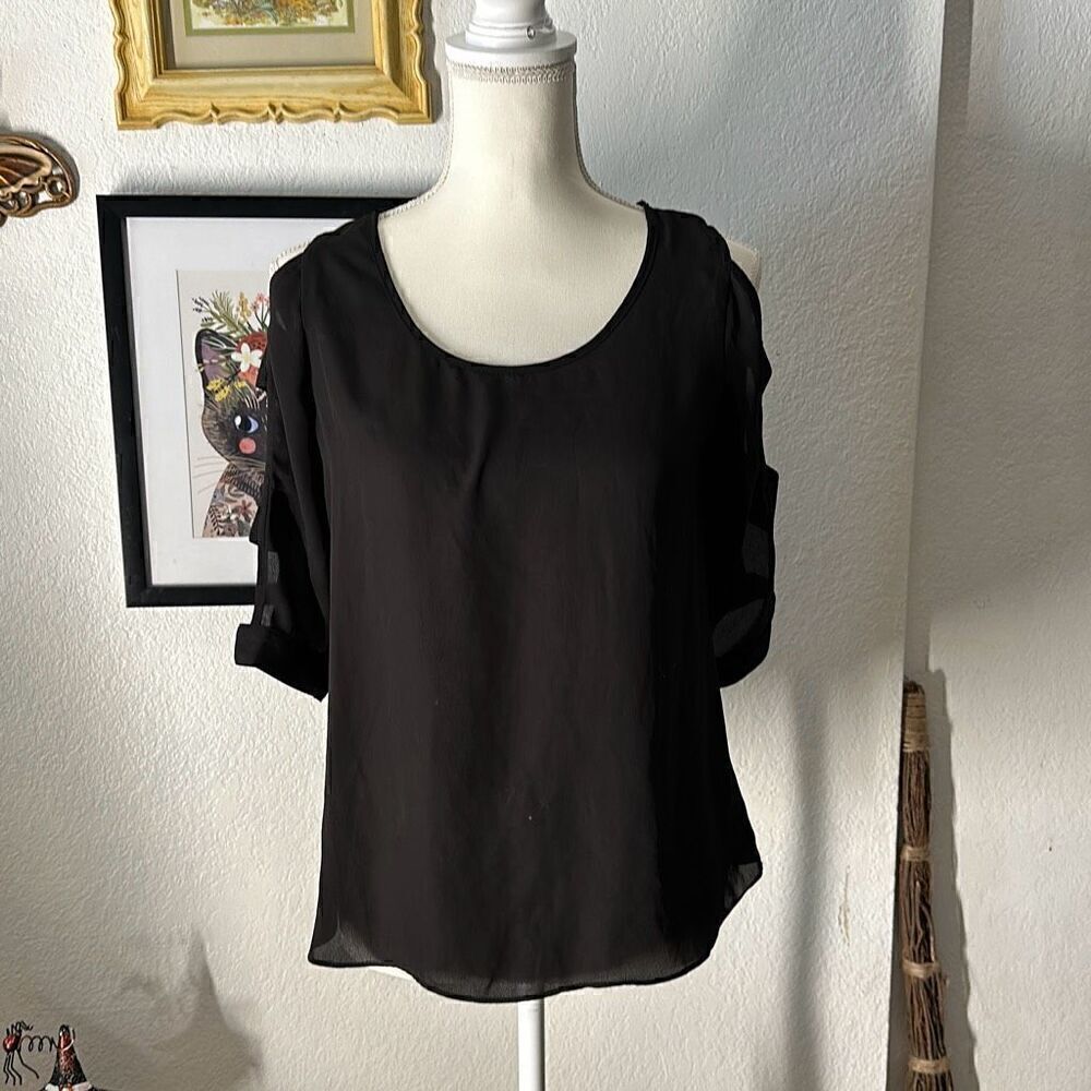BCX Size Small Black Sheer Blouse